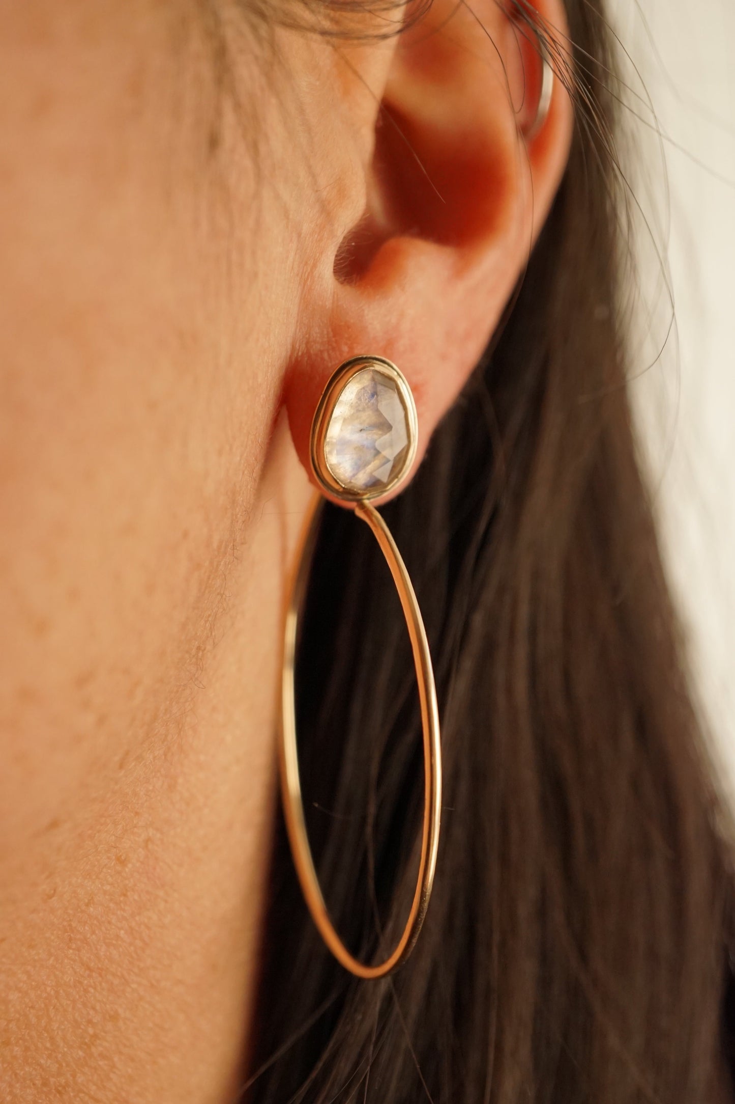 rainbow moonstone + 14k goldfill hoops - SMALL SIZE - Lumenrose