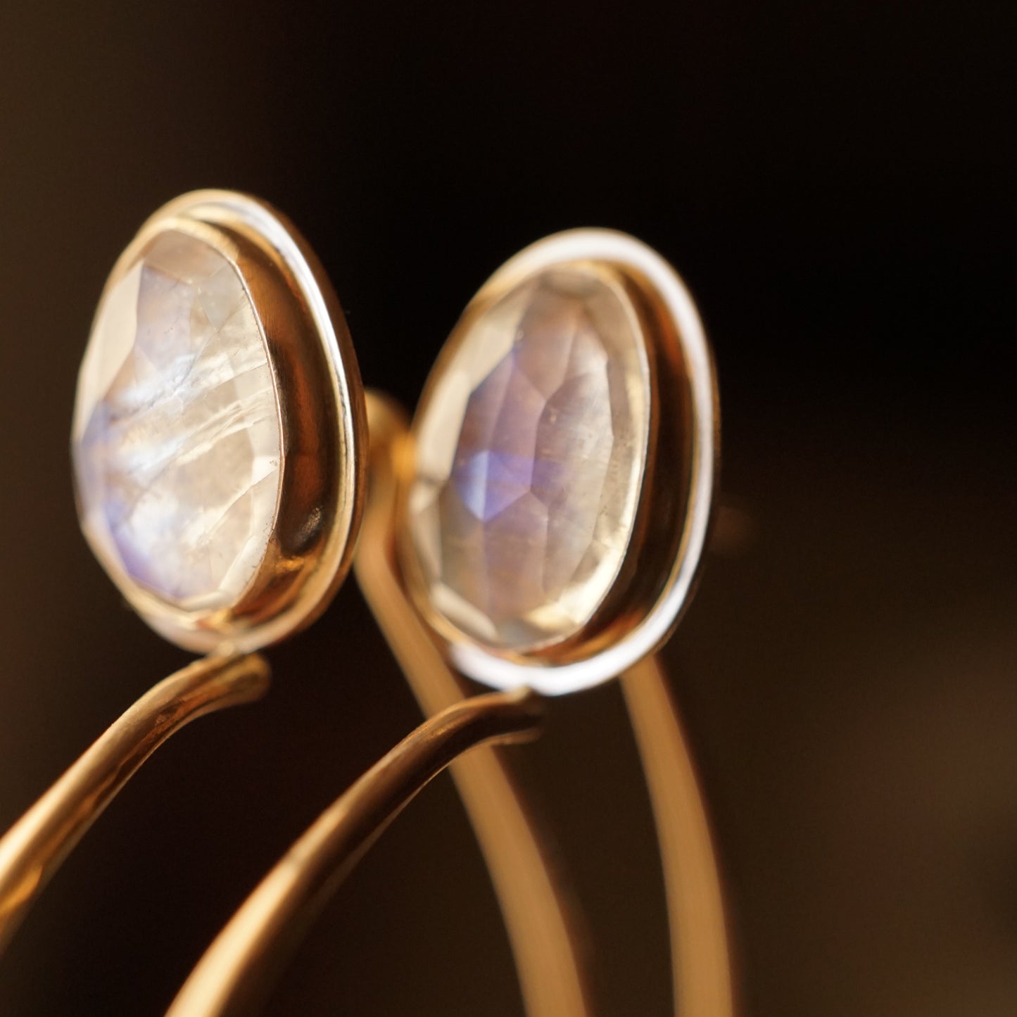rainbow moonstone + 14k goldfill hoops - SMALL SIZE - Lumenrose