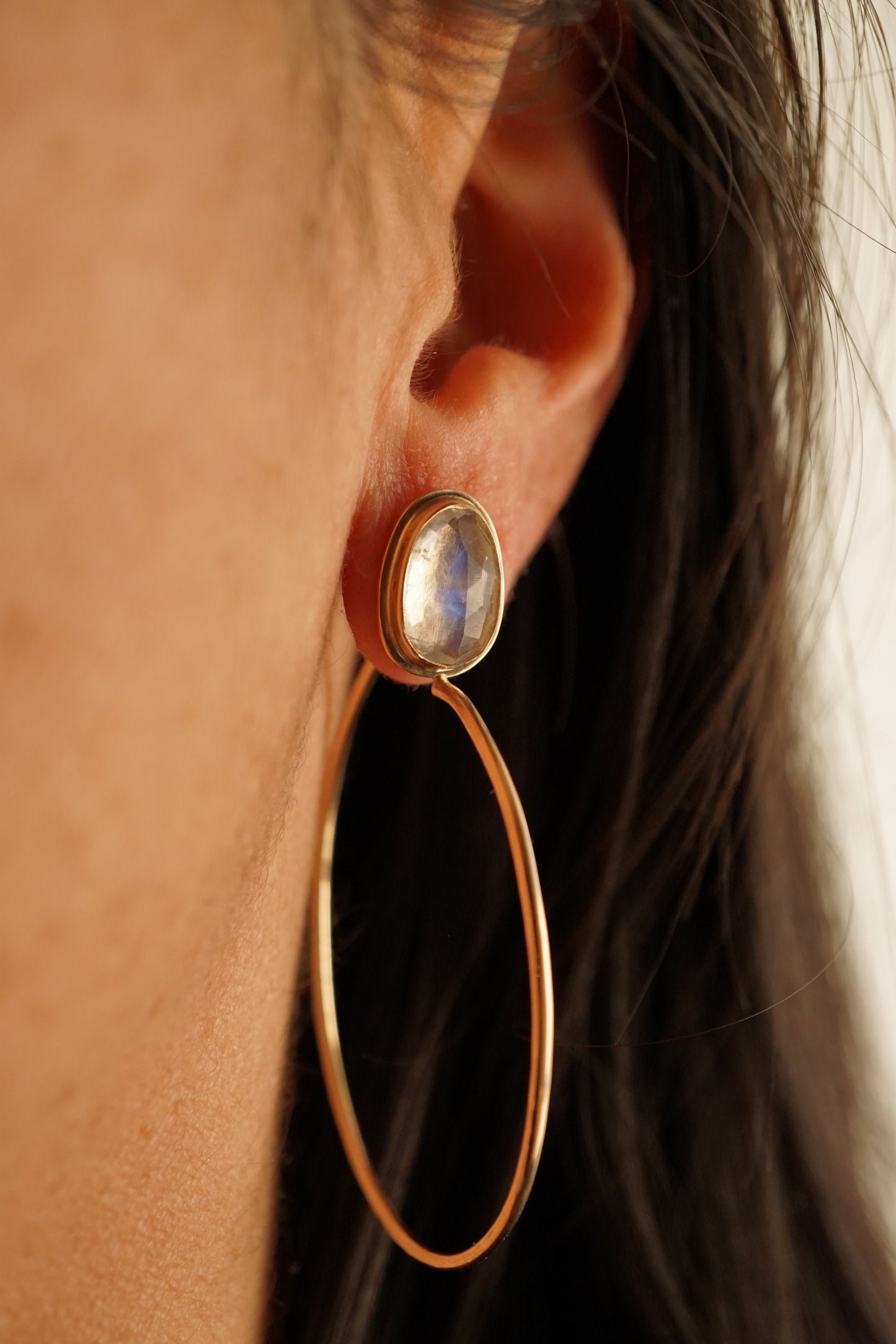rainbow moonstone + 14k goldfill hoops - SMALL SIZE - Lumenrose