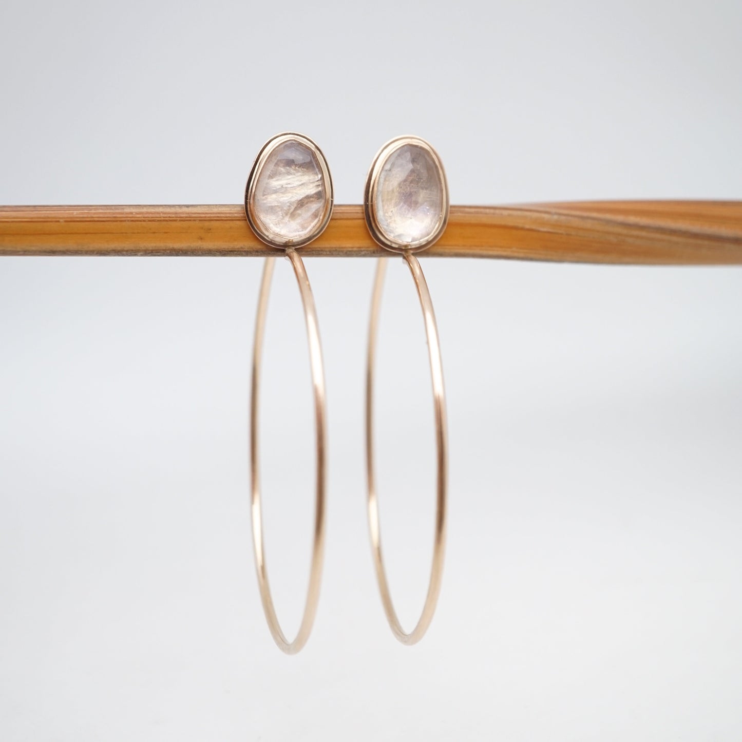 rainbow moonstone + 14k goldfill hoops - SMALL SIZE - Lumenrose