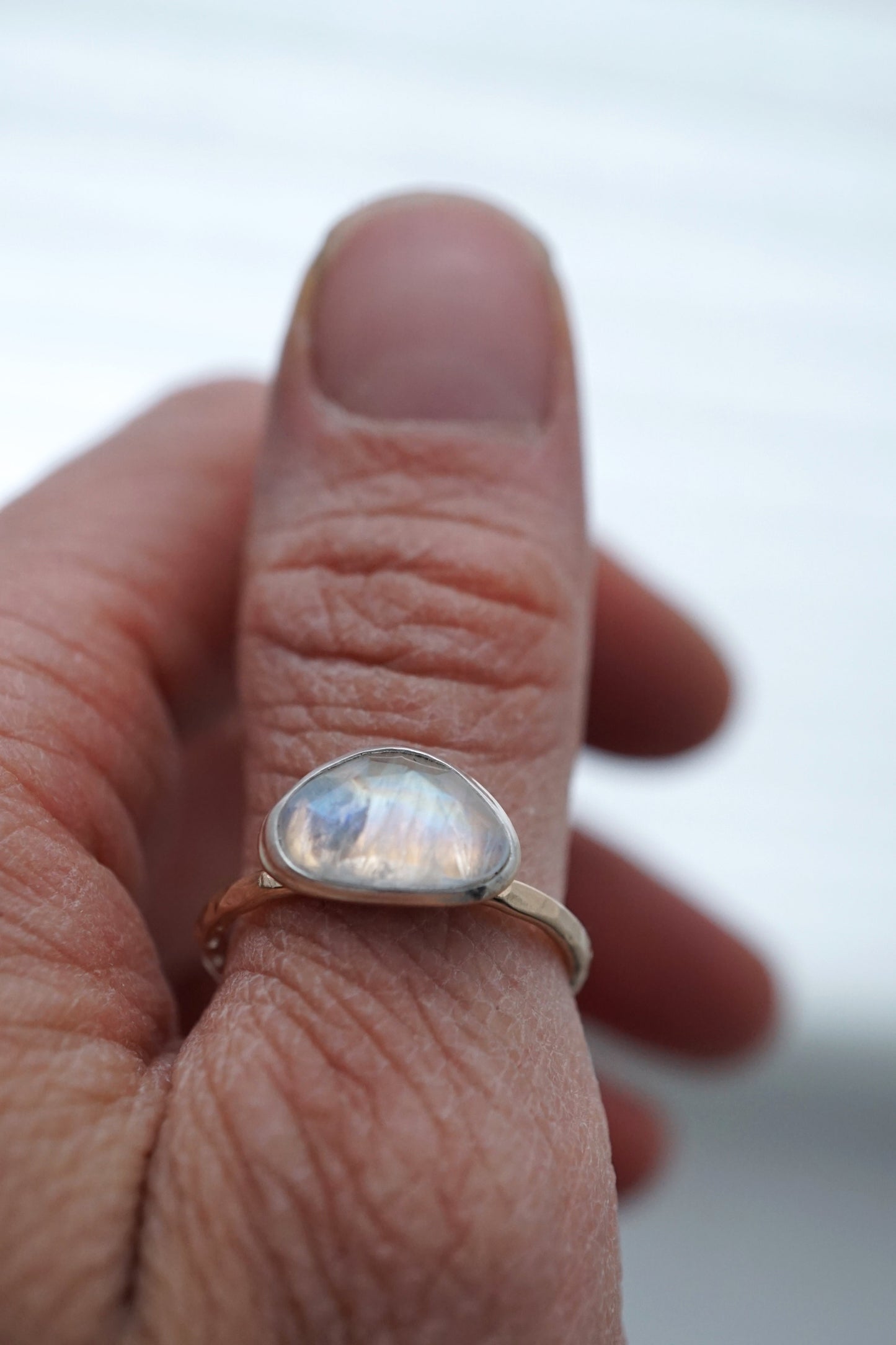 rainbow moonstone ring - silver + 14k goldfill - size 7.5 - Lumenrose