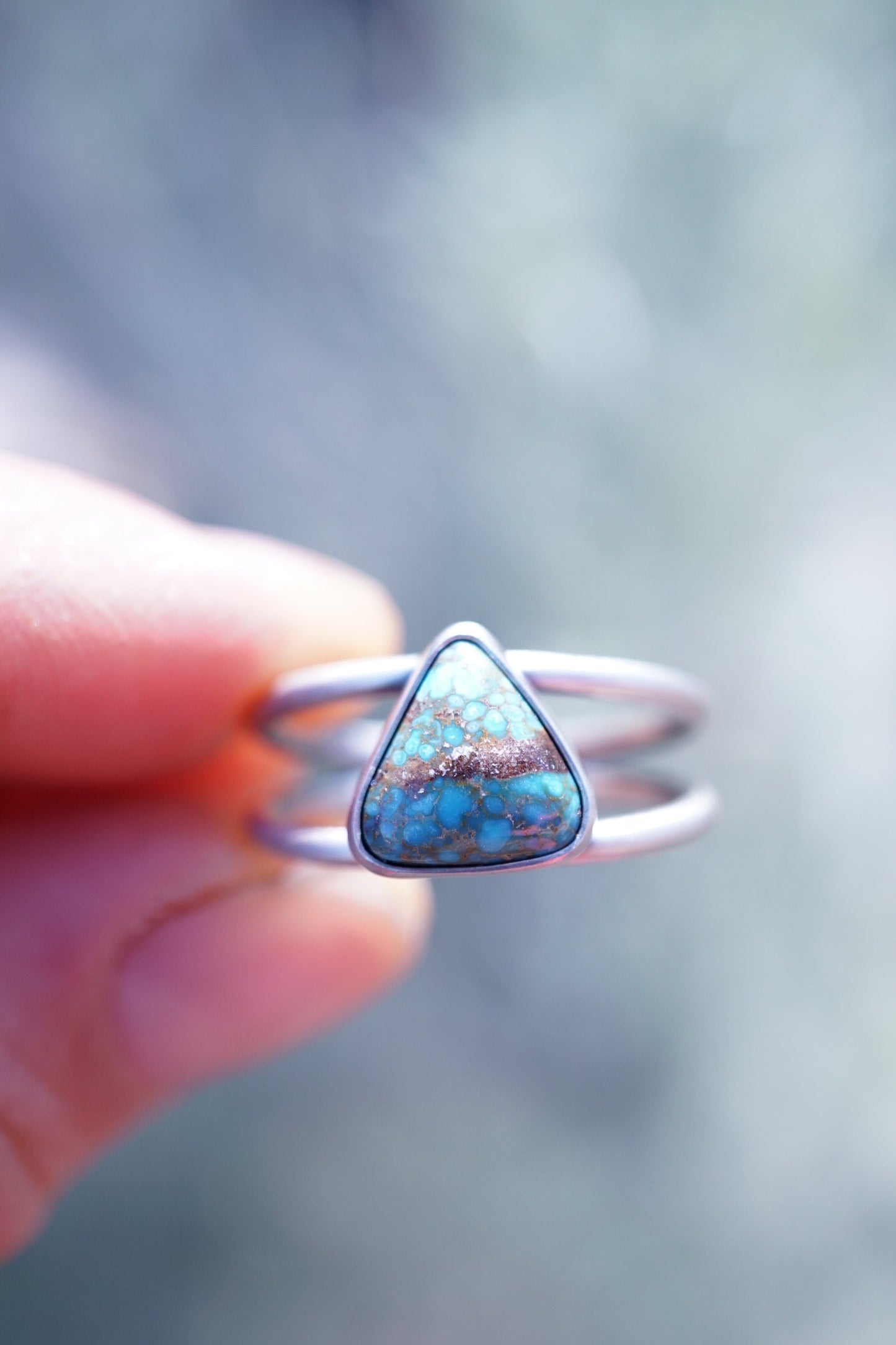 robbins nest turquoise open band ring in sterling - size 7.25 - Lumenrose