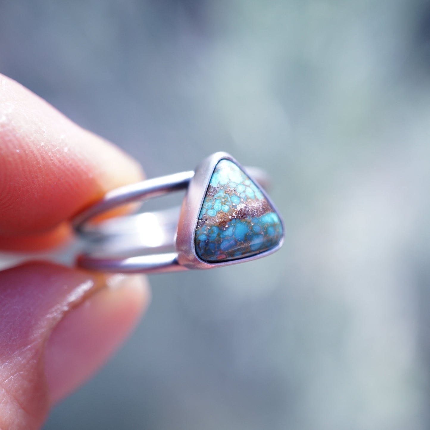 robbins nest turquoise open band ring in sterling - size 7.25 - Lumenrose