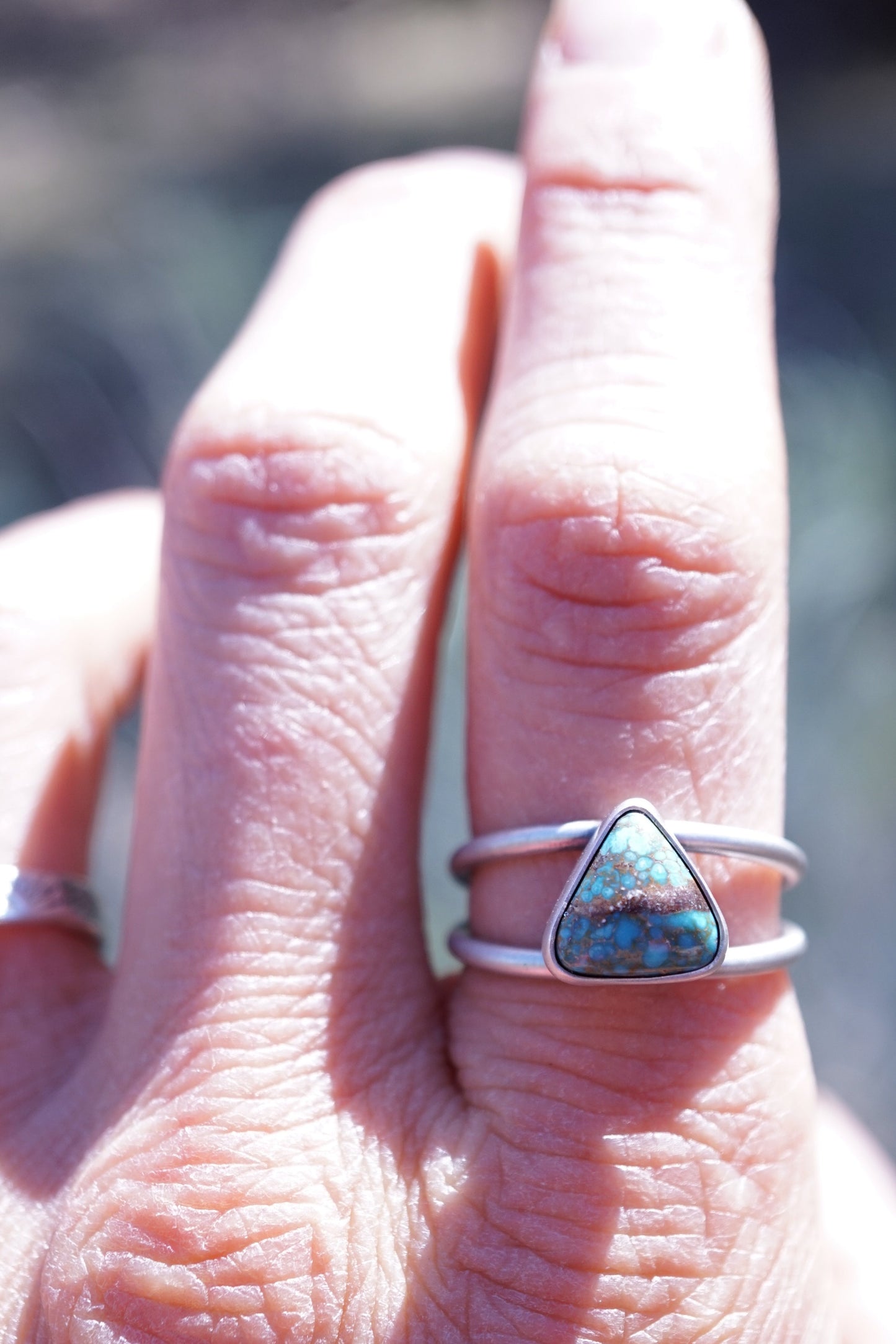 robbins nest turquoise open band ring in sterling - size 7.25 - Lumenrose
