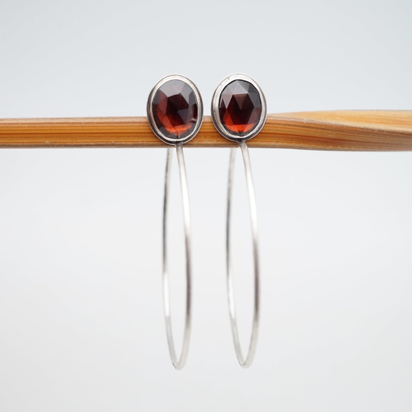 rosecut garnet + silver hoops - SMALL SIZE - Lumenrose