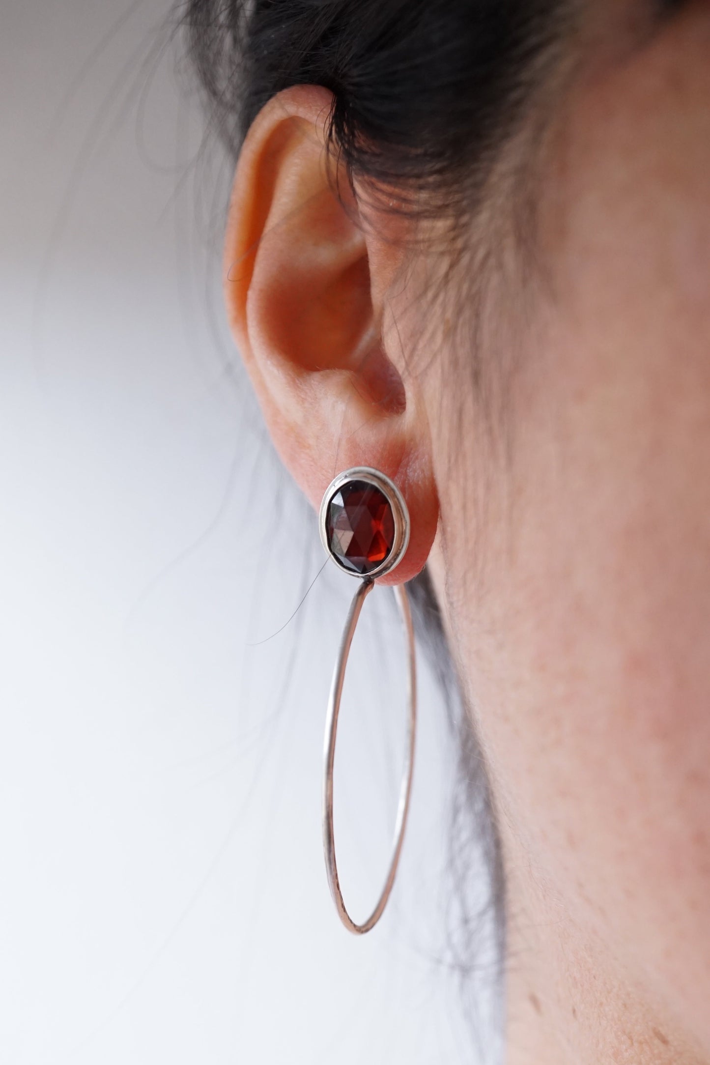 rosecut garnet + silver hoops - SMALL SIZE - Lumenrose