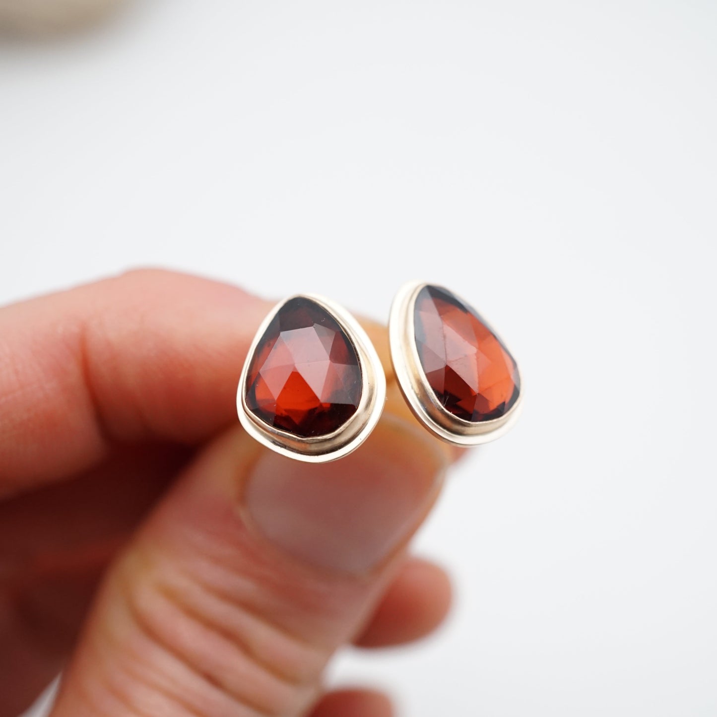 rosecut garnet studs in 14k goldfill - Lumenrose