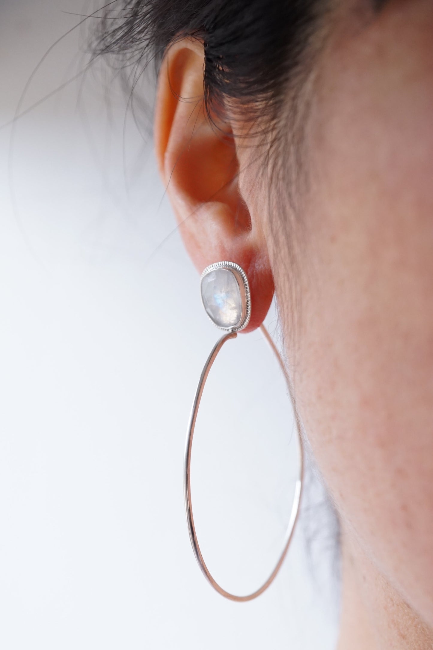 rosecut rainbow moonstone hoops - Lumenrose