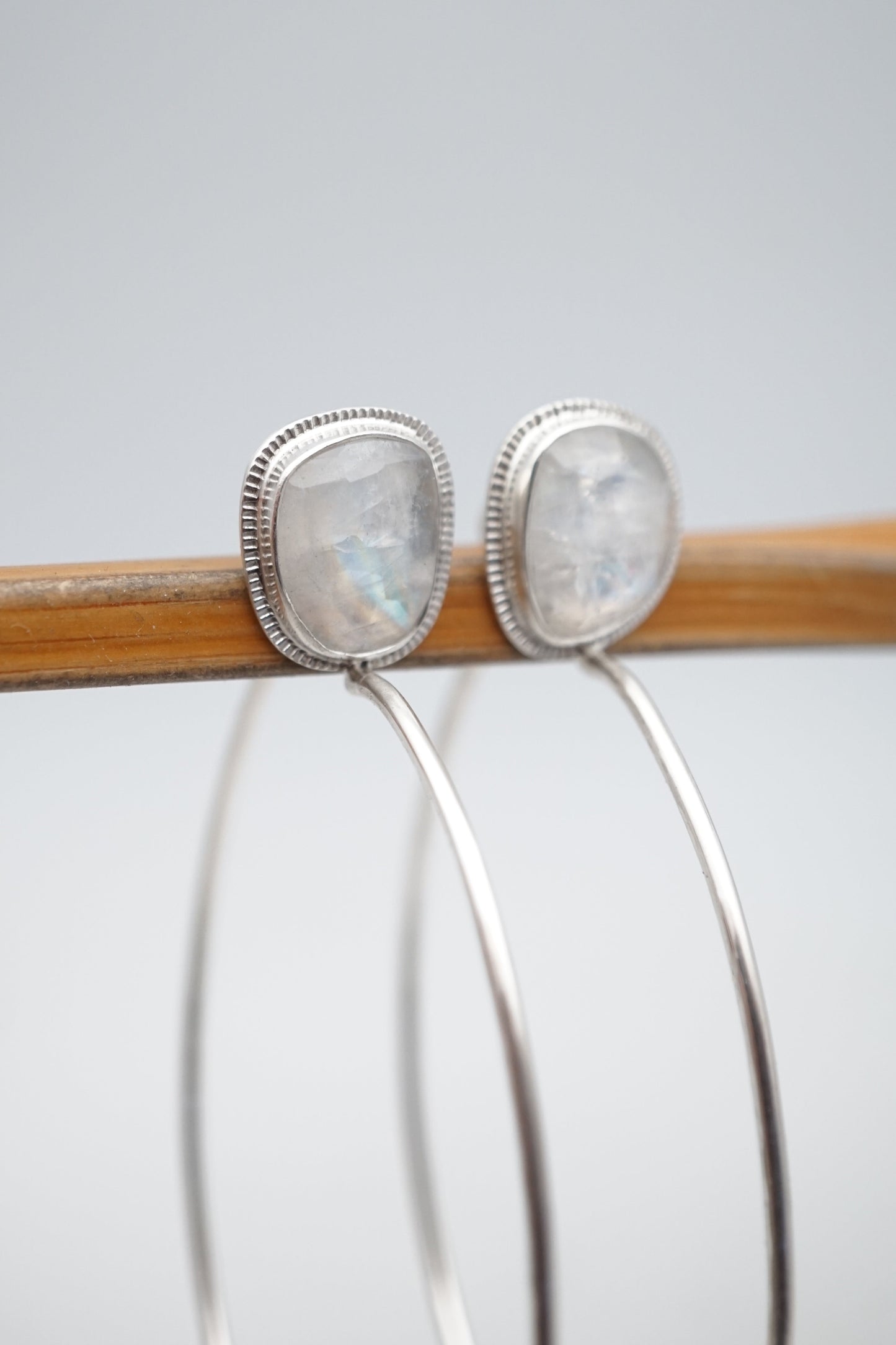 rosecut rainbow moonstone hoops - Lumenrose