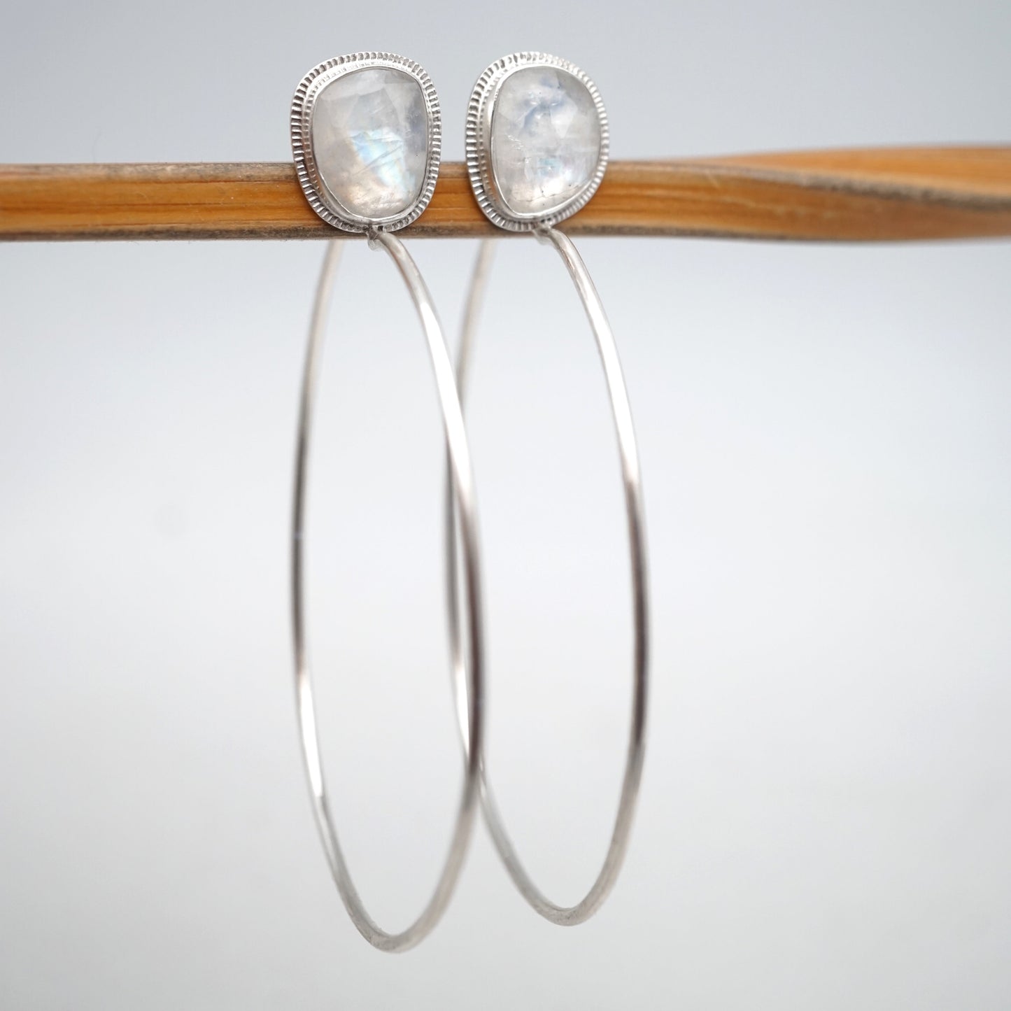 rosecut rainbow moonstone hoops - Lumenrose