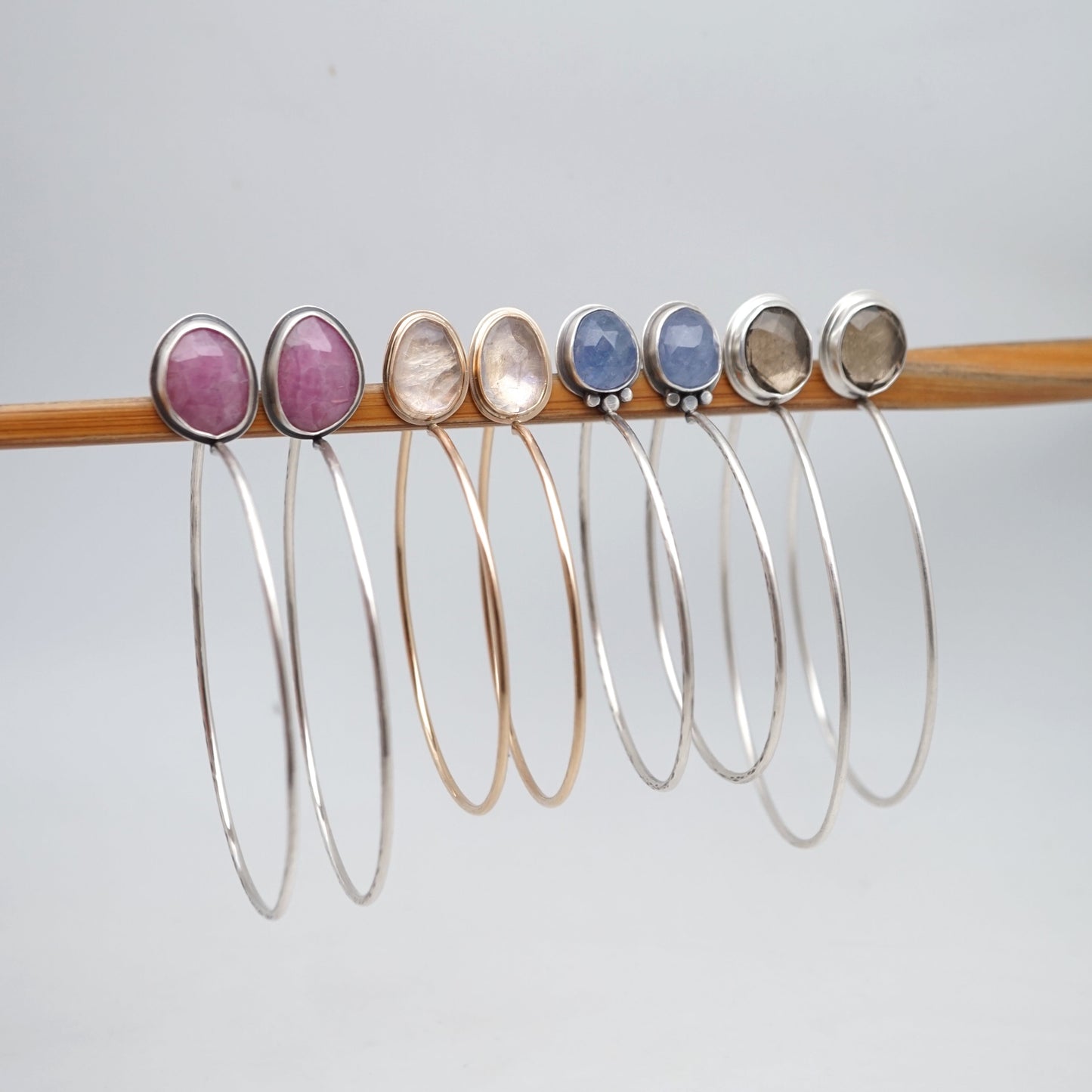 rosecut ruby in quartz + silver hoops - Lumenrose