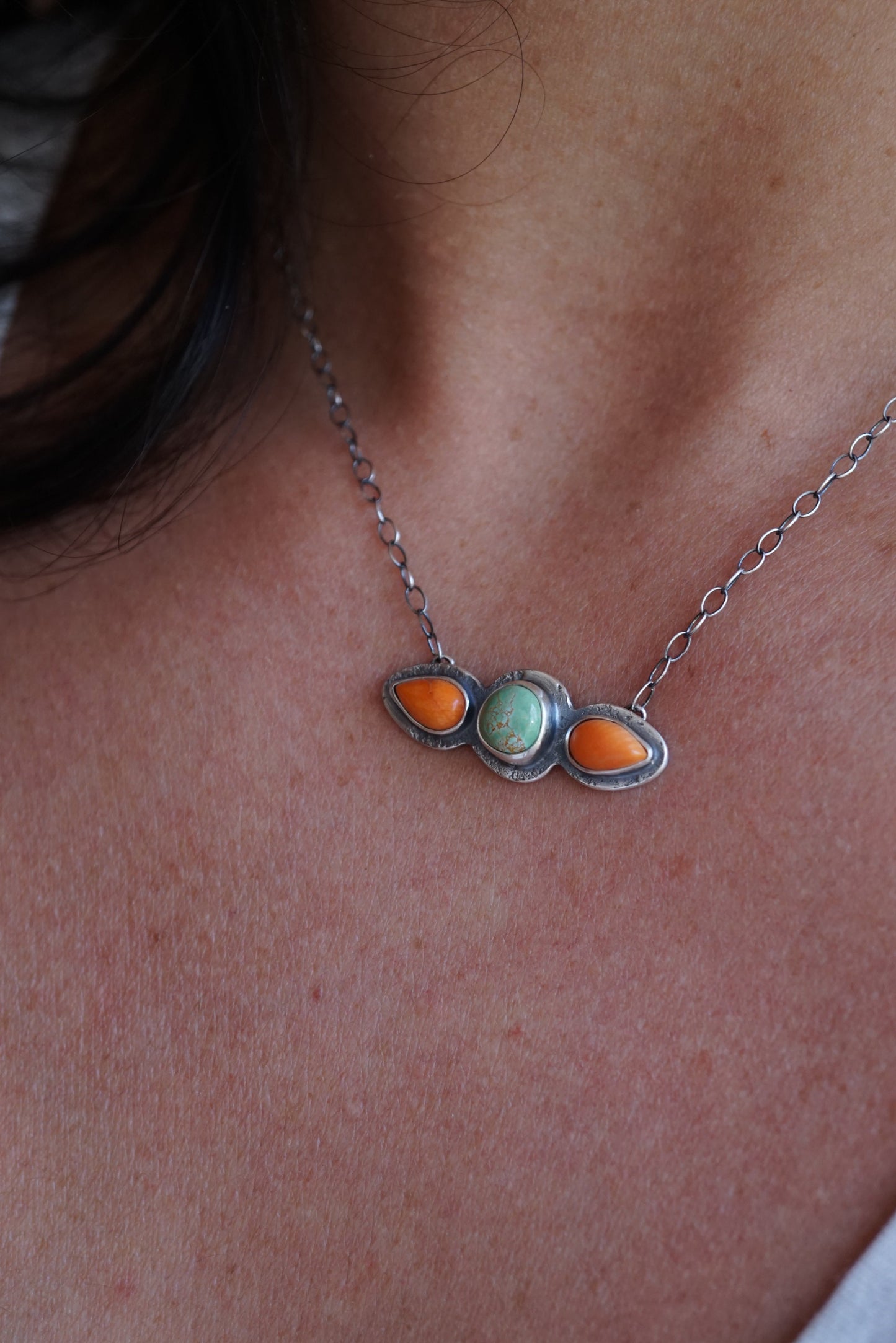 royston turquoise and spiny oyster shell horizontal necklace - Lumenrose