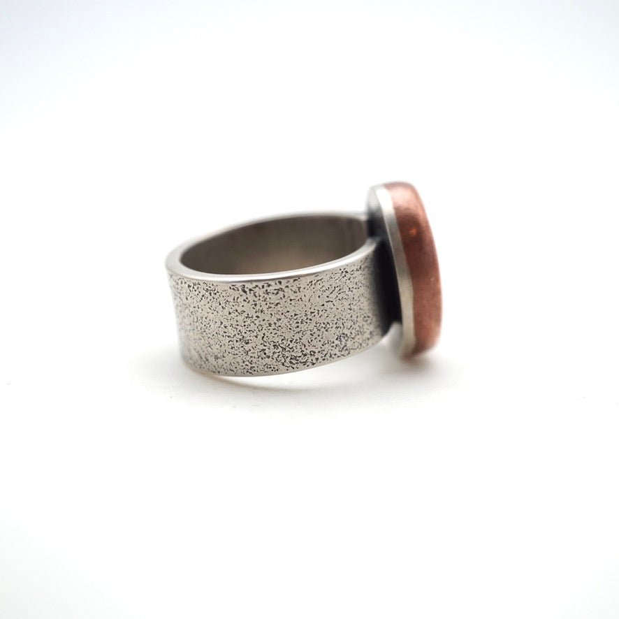 royston turquoise ring with asymmetrical band and copper bezel - size 7.5 - Lumenrose