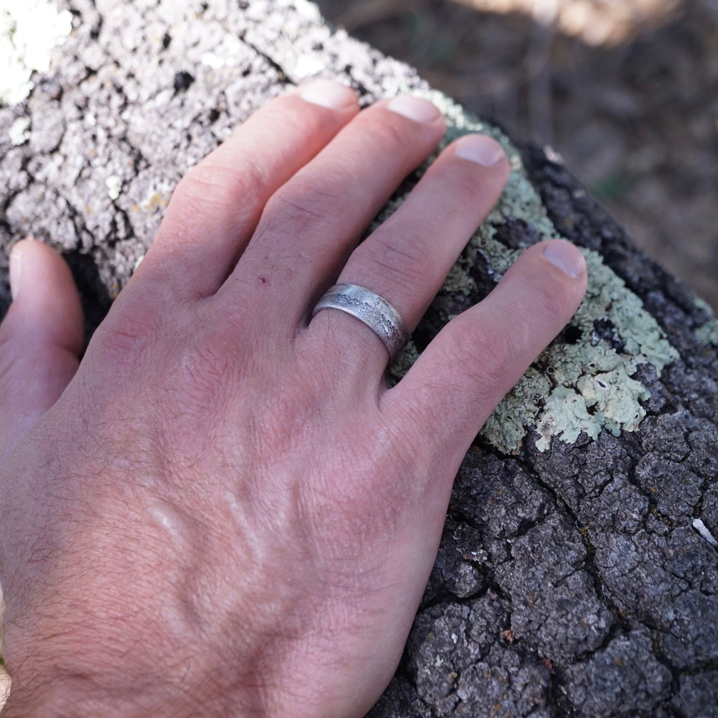 sand cast silver wide ring band - size 9.75 - Lumenrose