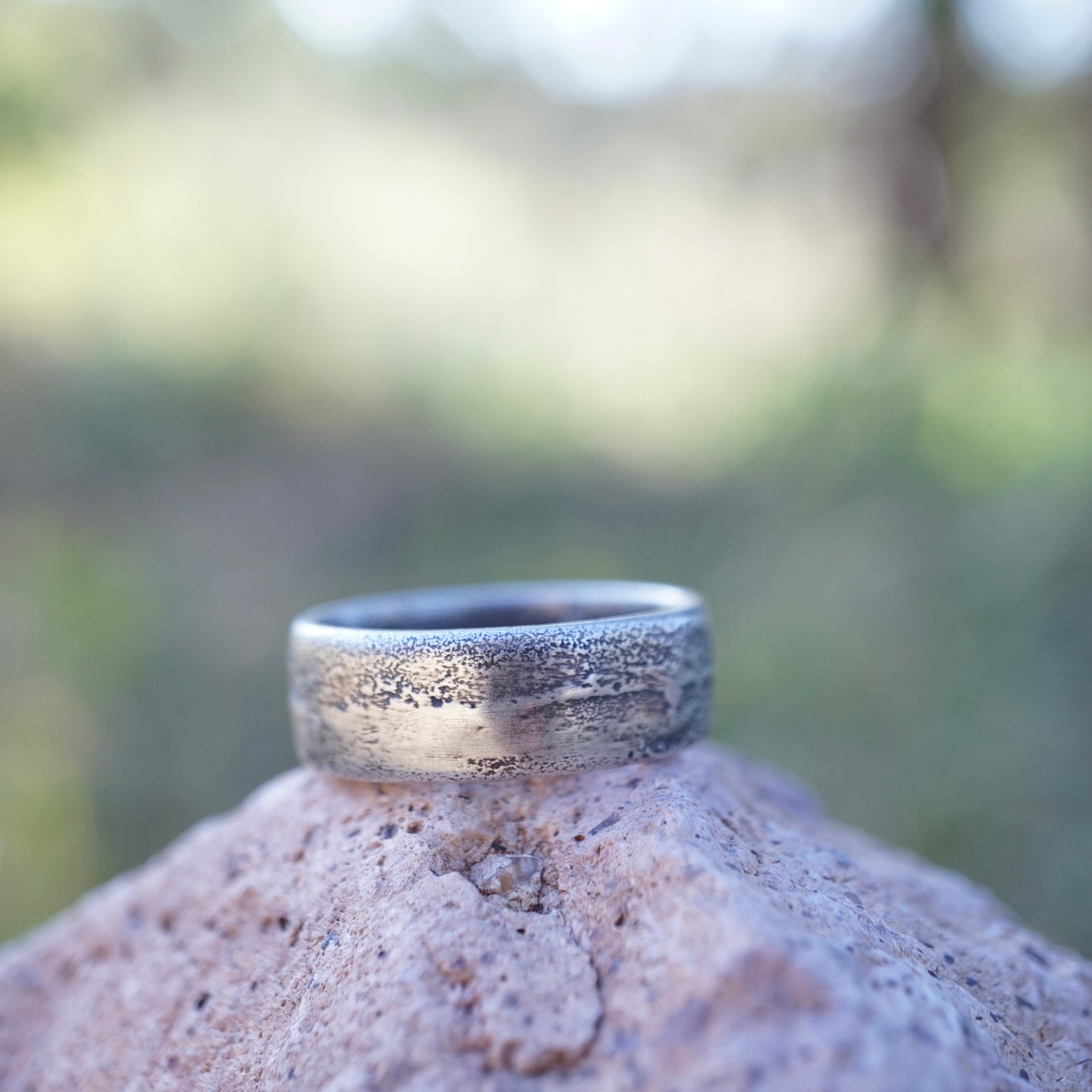 sand cast silver wide ring band size – Lumenrose