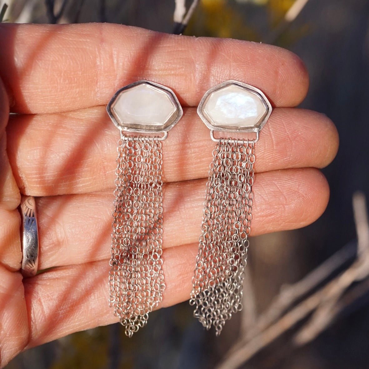 shimmer dangles with faceted moonstone + sterling silver - Lumenrose