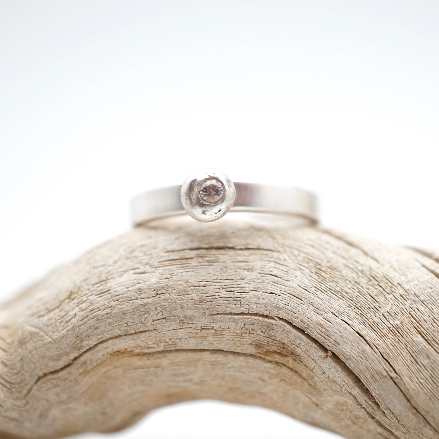 silver bead ring with white sapphire - size 5.5 - Lumenrose