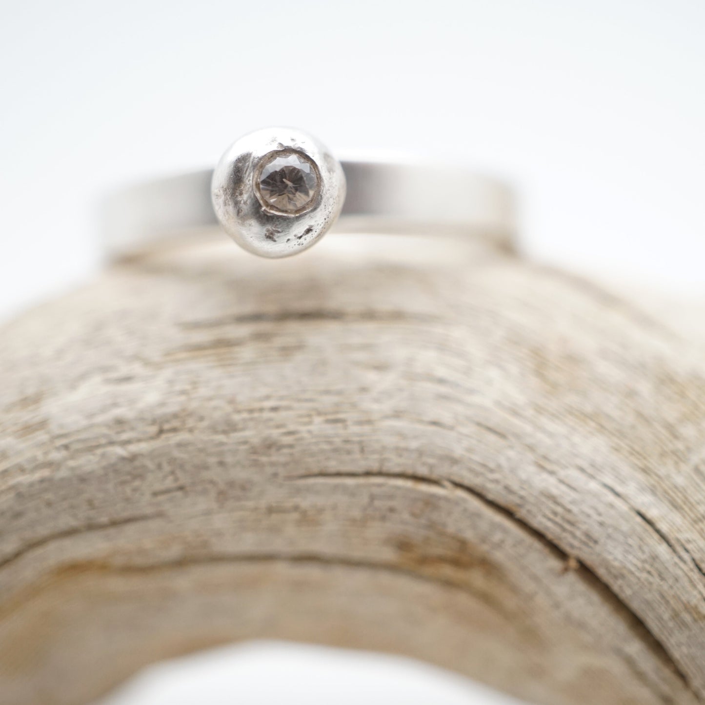 silver bead ring with white sapphire - size 5.5 - Lumenrose