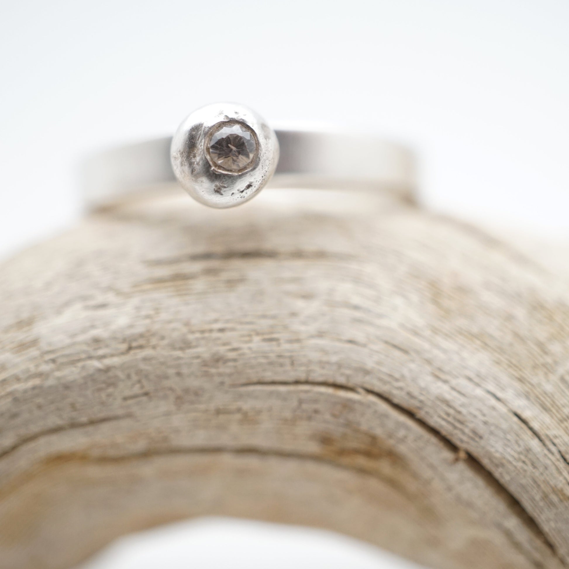 silver bead ring with white sapphire - size 5.5 - Lumenrose