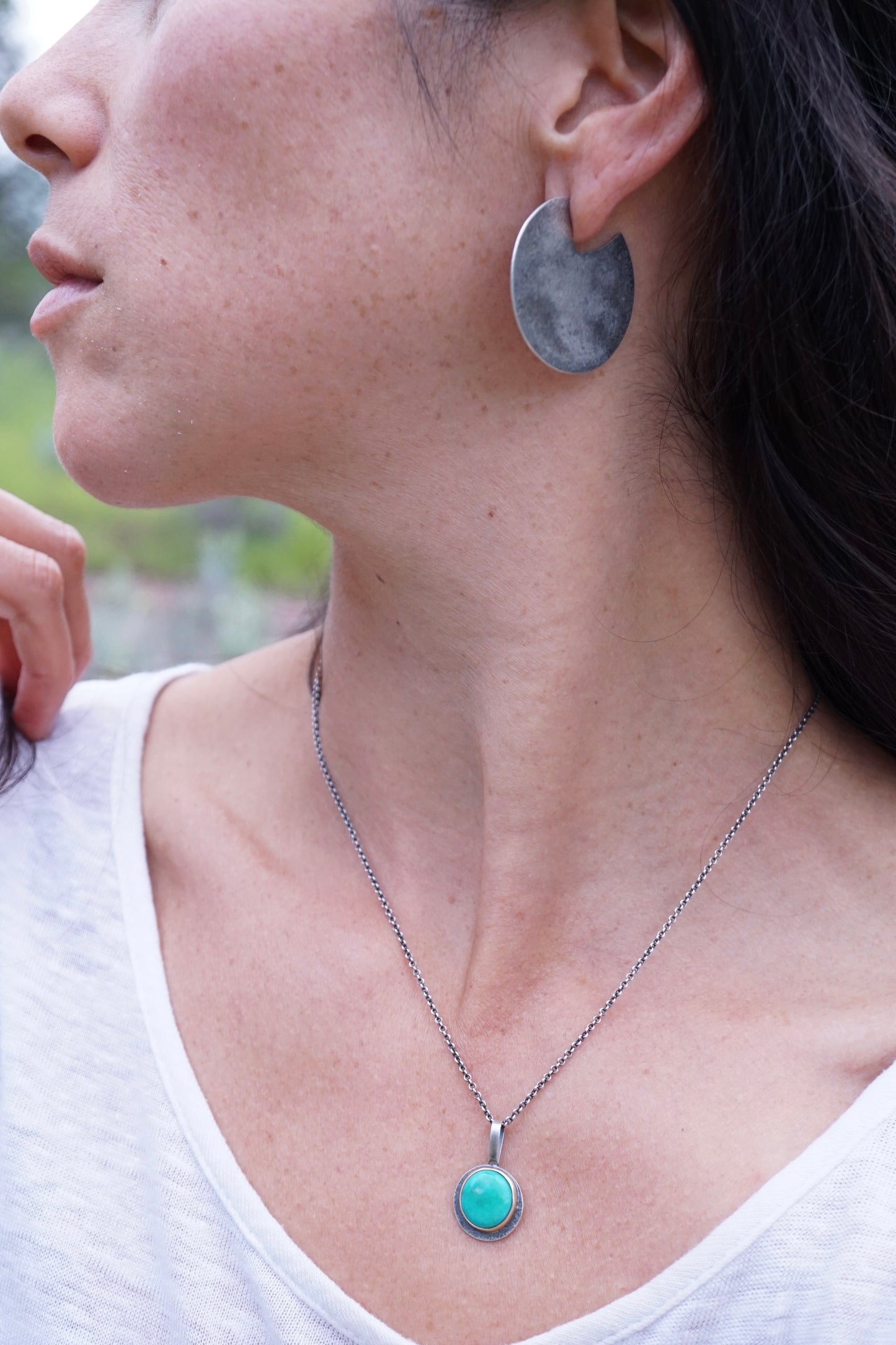 silver circle earrings - bigger - Lumenrose