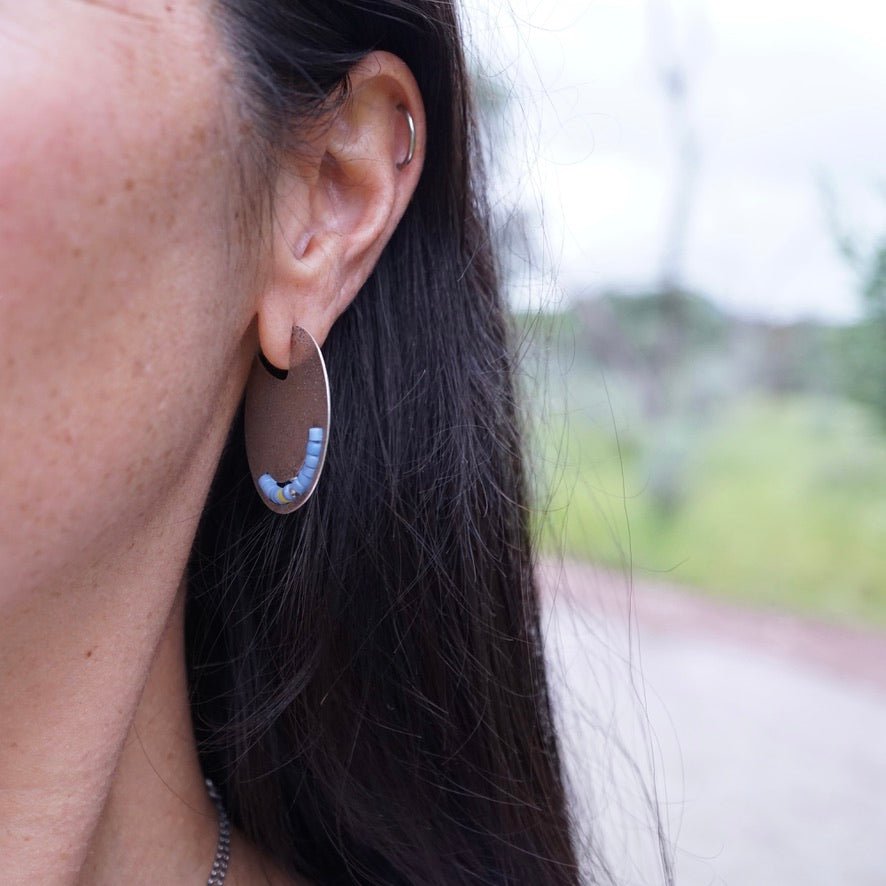 silver circle earrings with african trade beads - Lumenrose