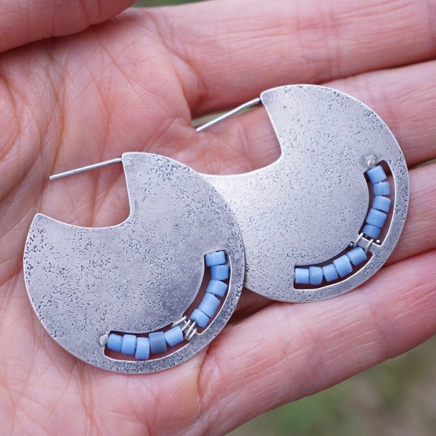 silver circle earrings with african trade beads - Lumenrose