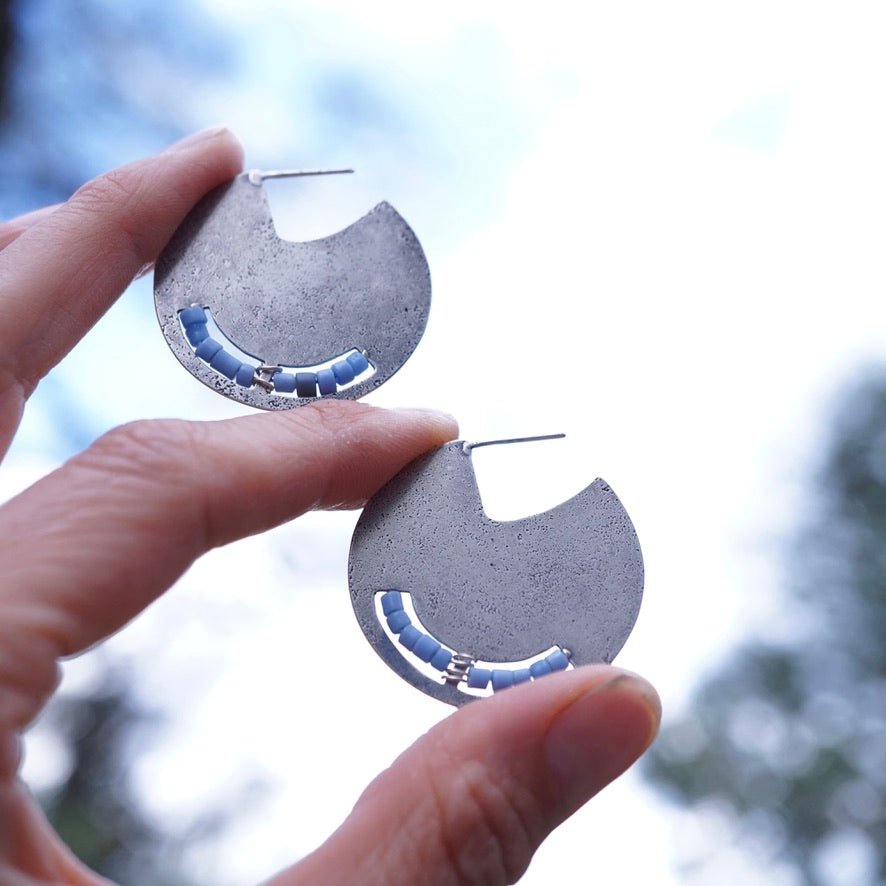 silver circle earrings with african trade beads - Lumenrose