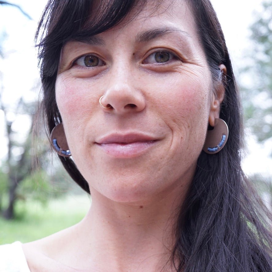 silver circle earrings with african trade beads - Lumenrose