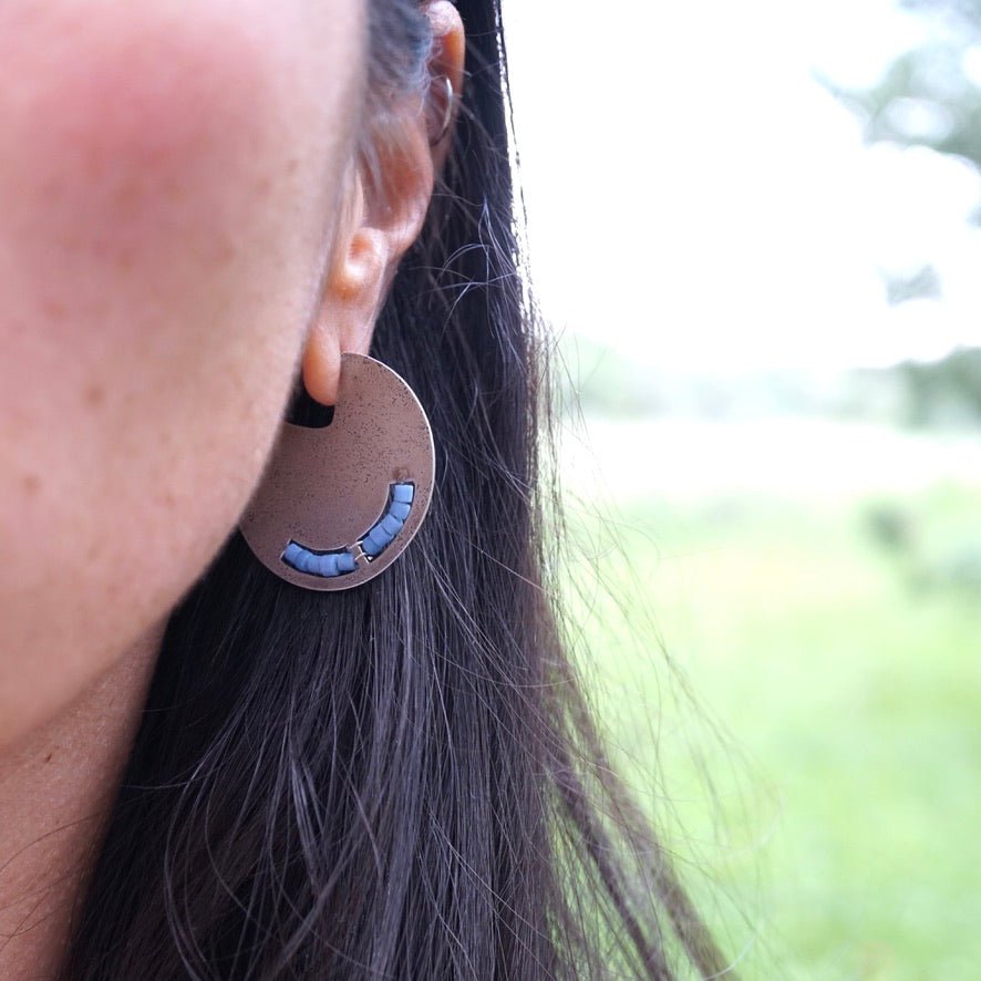 silver circle earrings with african trade beads - Lumenrose