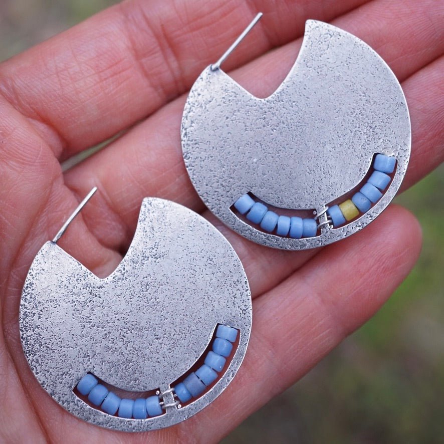 silver circle earrings with african trade beads - Lumenrose