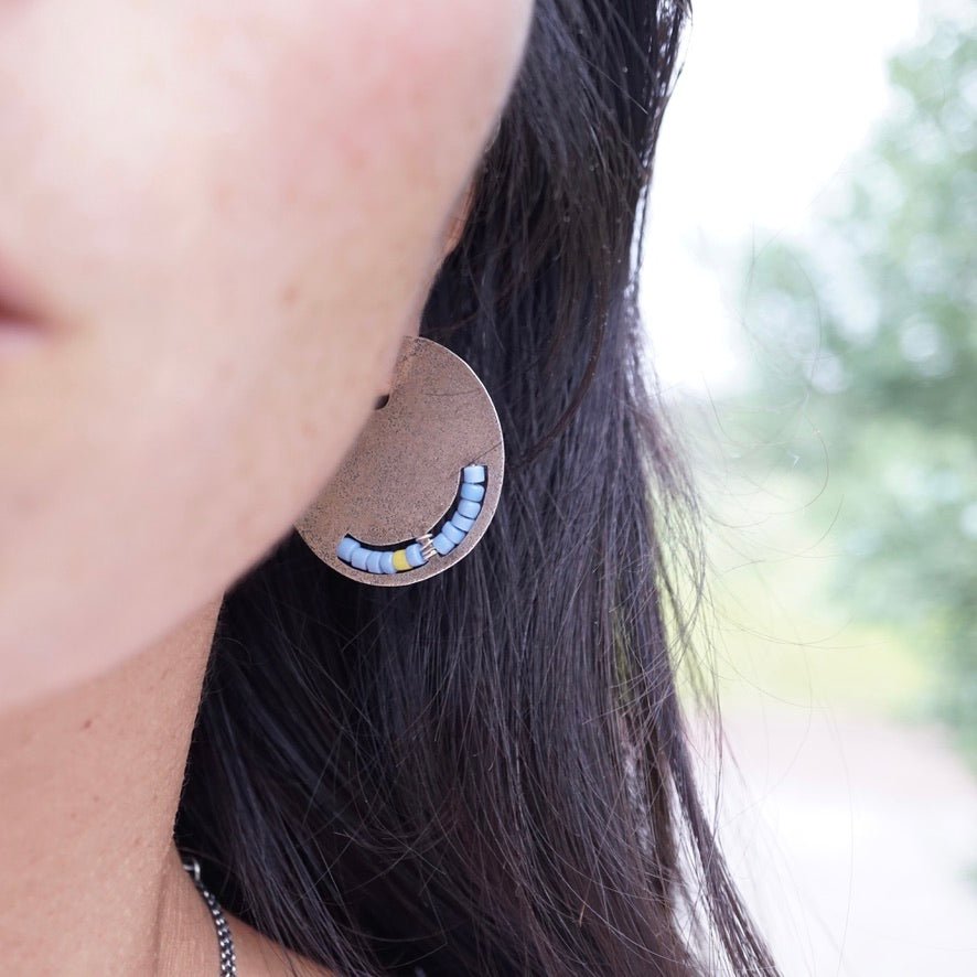 silver circle earrings with african trade beads - Lumenrose