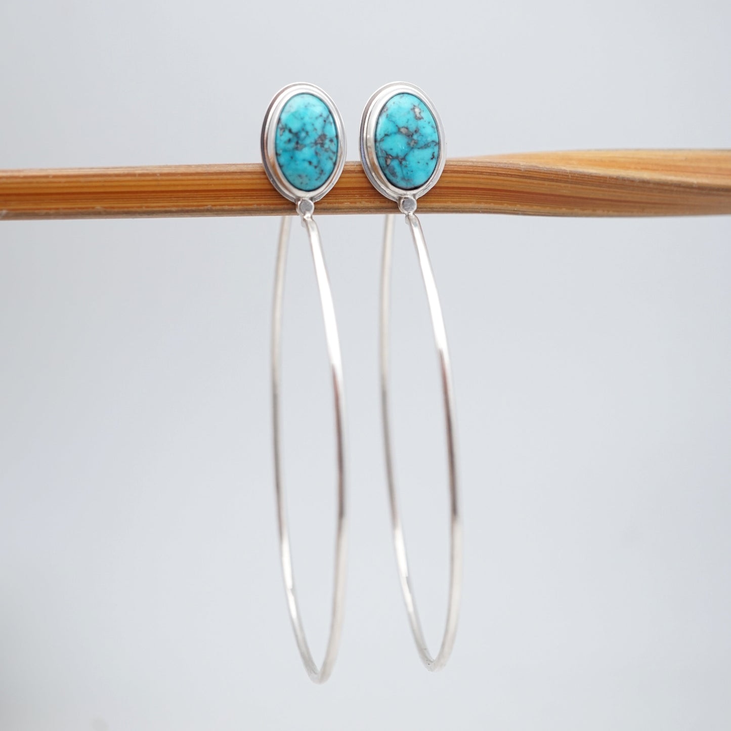 sonoran blue j turquoise + silver hoops - Lumenrose