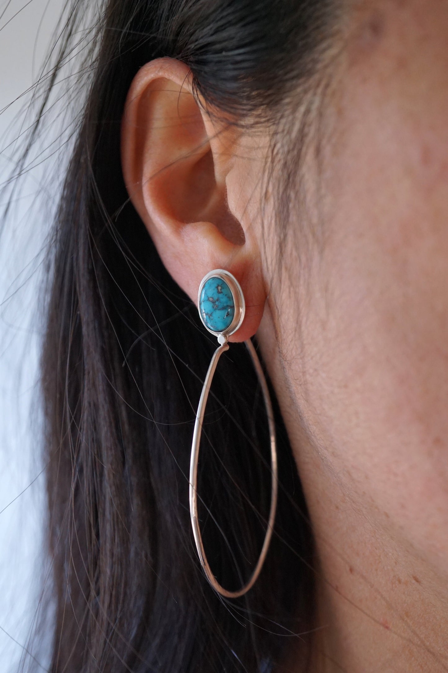 sonoran blue j turquoise + silver hoops - Lumenrose