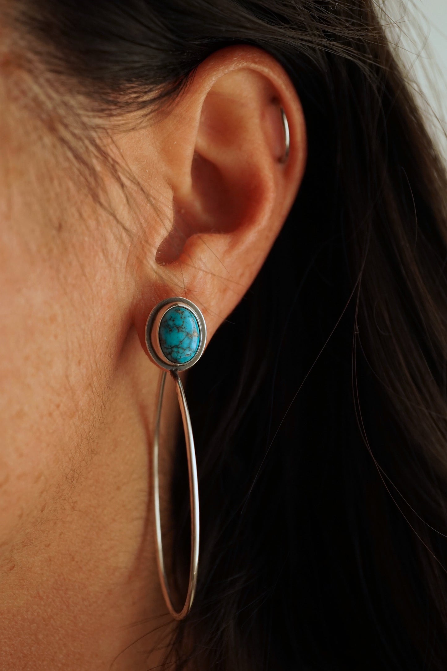 sonoran blue j turquoise + silver hoops - SMALL SIZE - Lumenrose