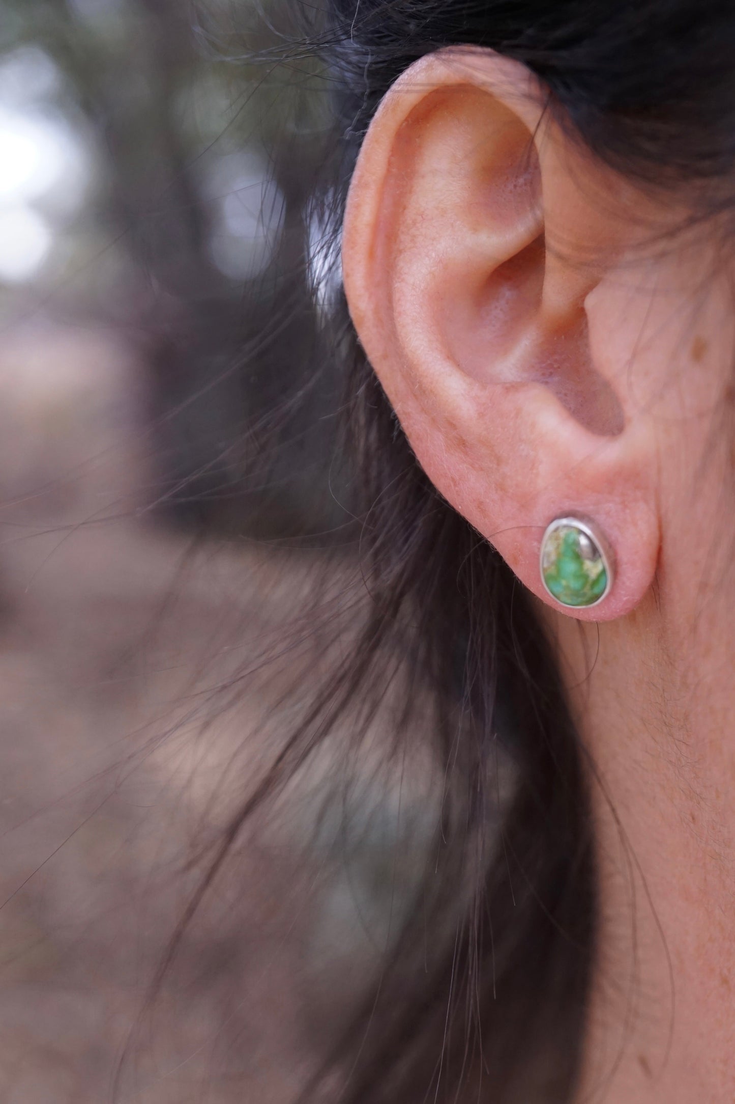 sonoran gold bright green turquoise studs - Lumenrose