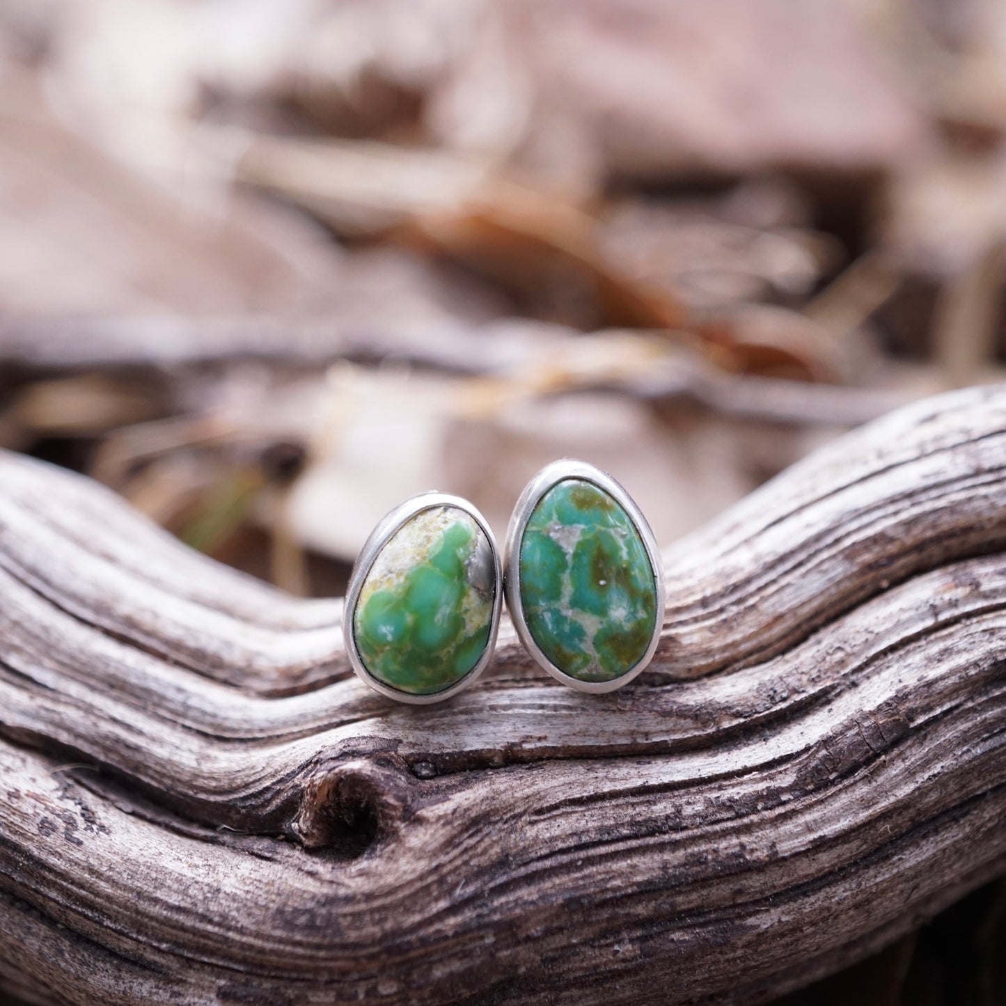 sonoran gold bright green turquoise studs - Lumenrose