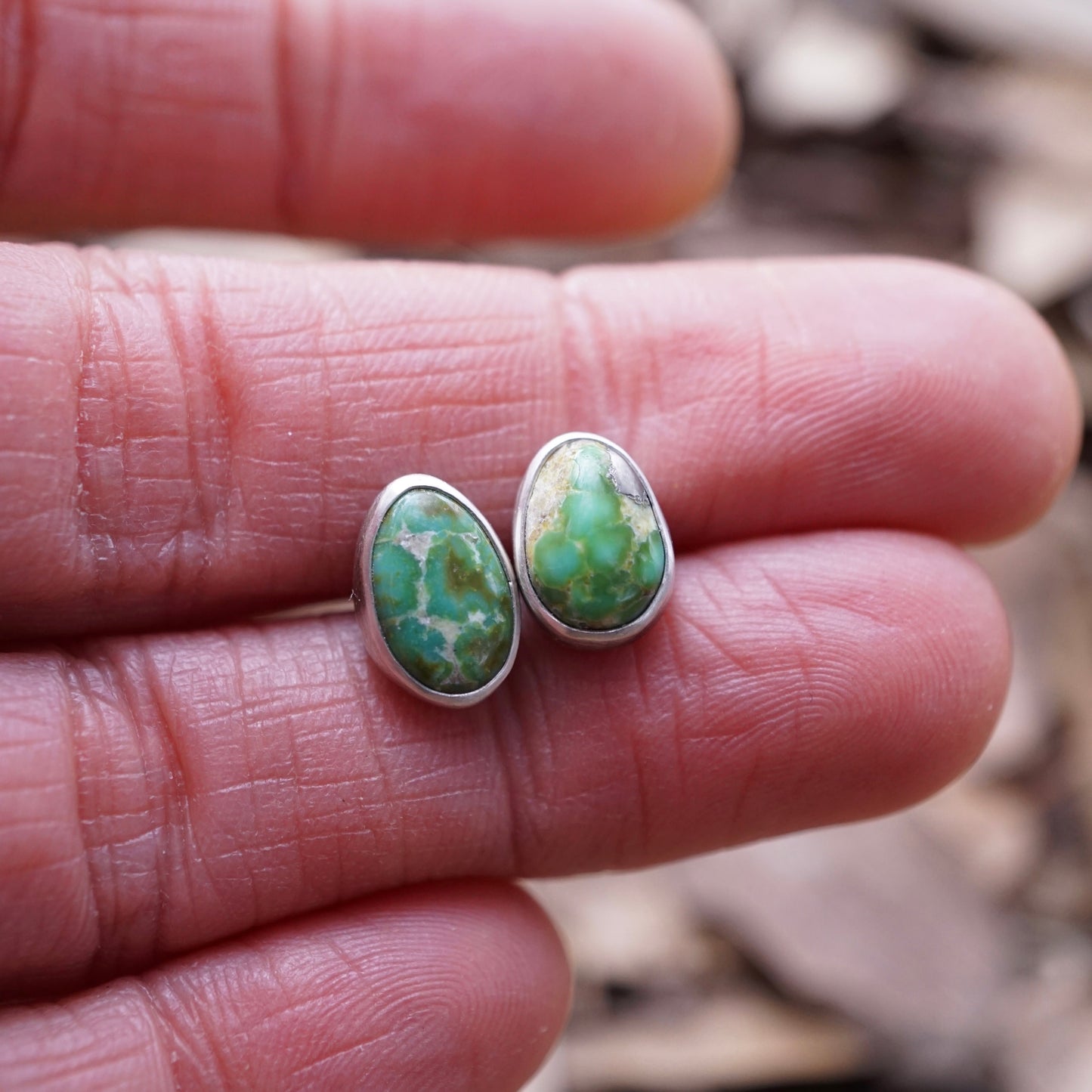 sonoran gold bright green turquoise studs - Lumenrose