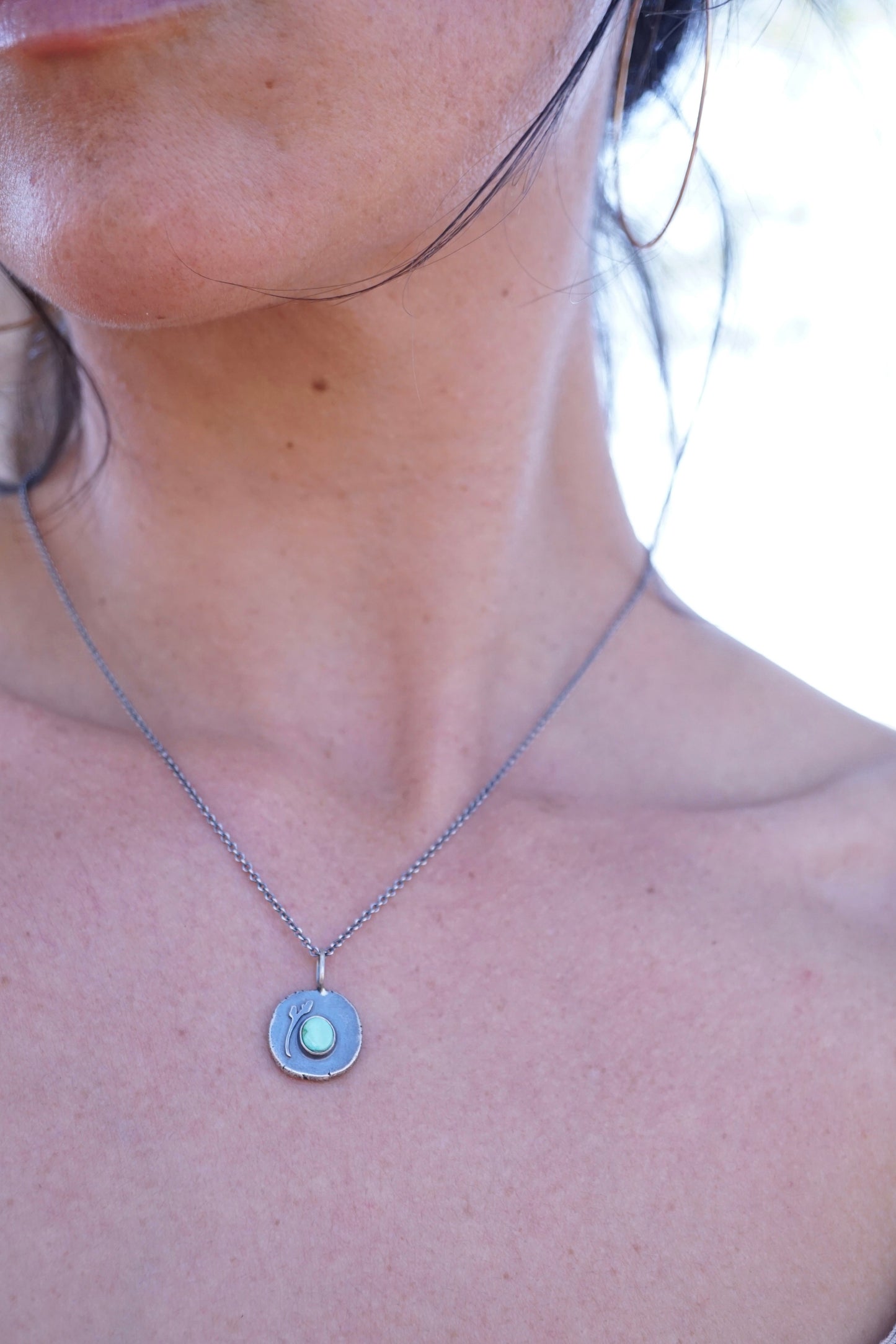 sonoran gold turquoise pebble necklace with budding branch - Lumenrose
