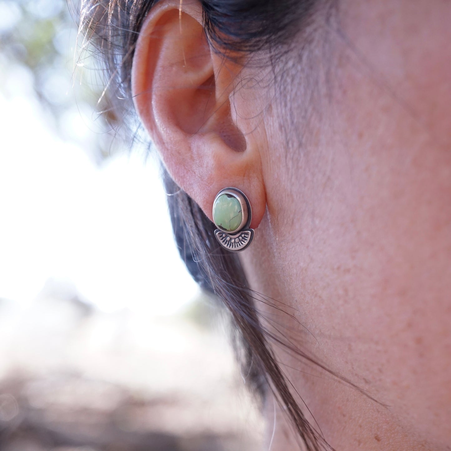 sonoran gold turquoise studs with stamping details - Lumenrose