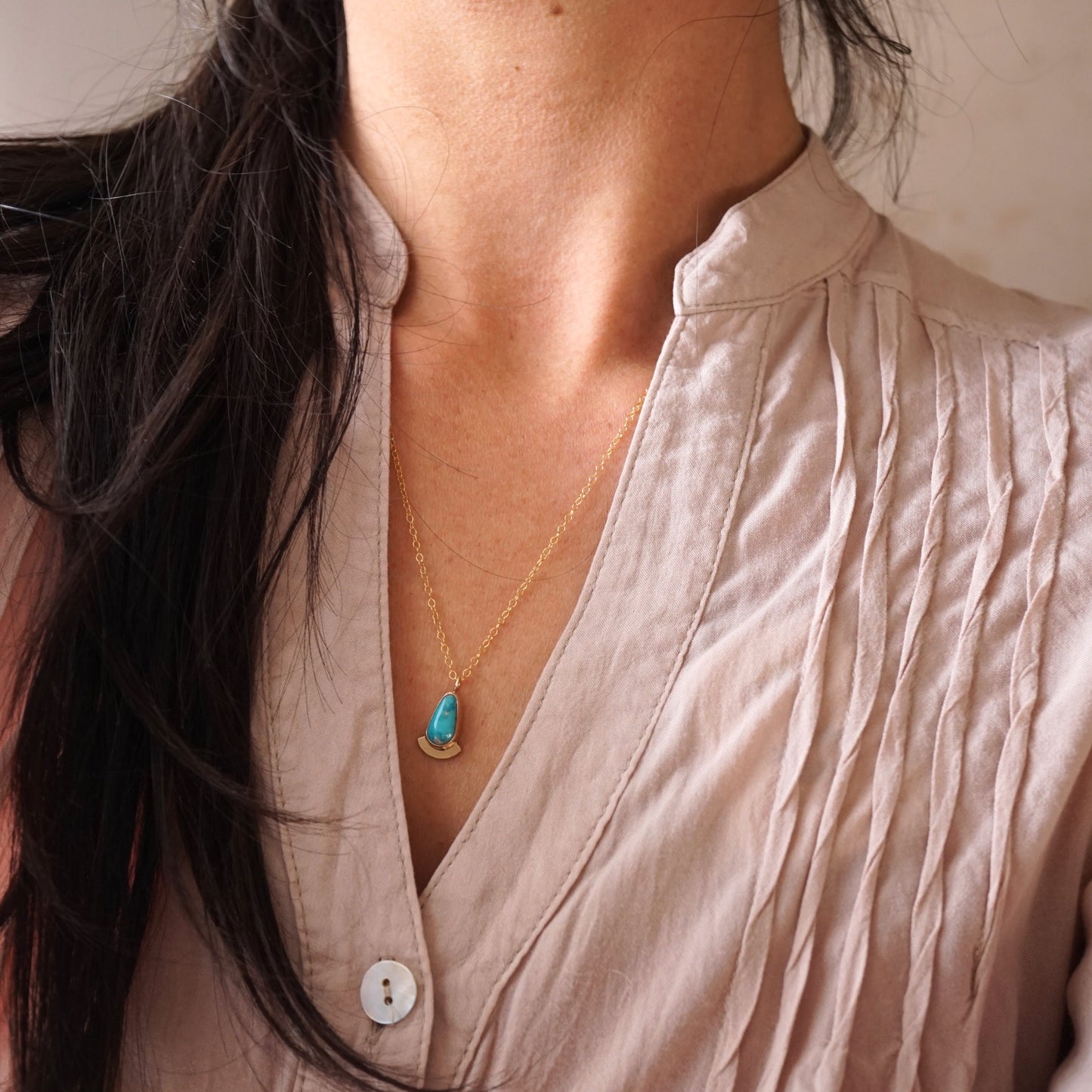 sonoran nugget turquoise + 14k goldfill necklace - 20" chain - Lumenrose