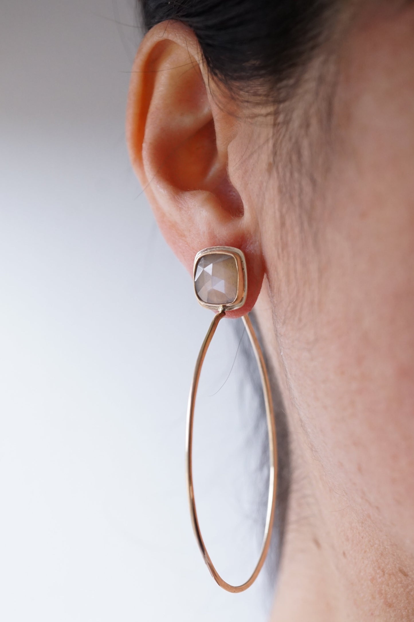 square rosecut moonstone + 14k goldfill hoops - Lumenrose