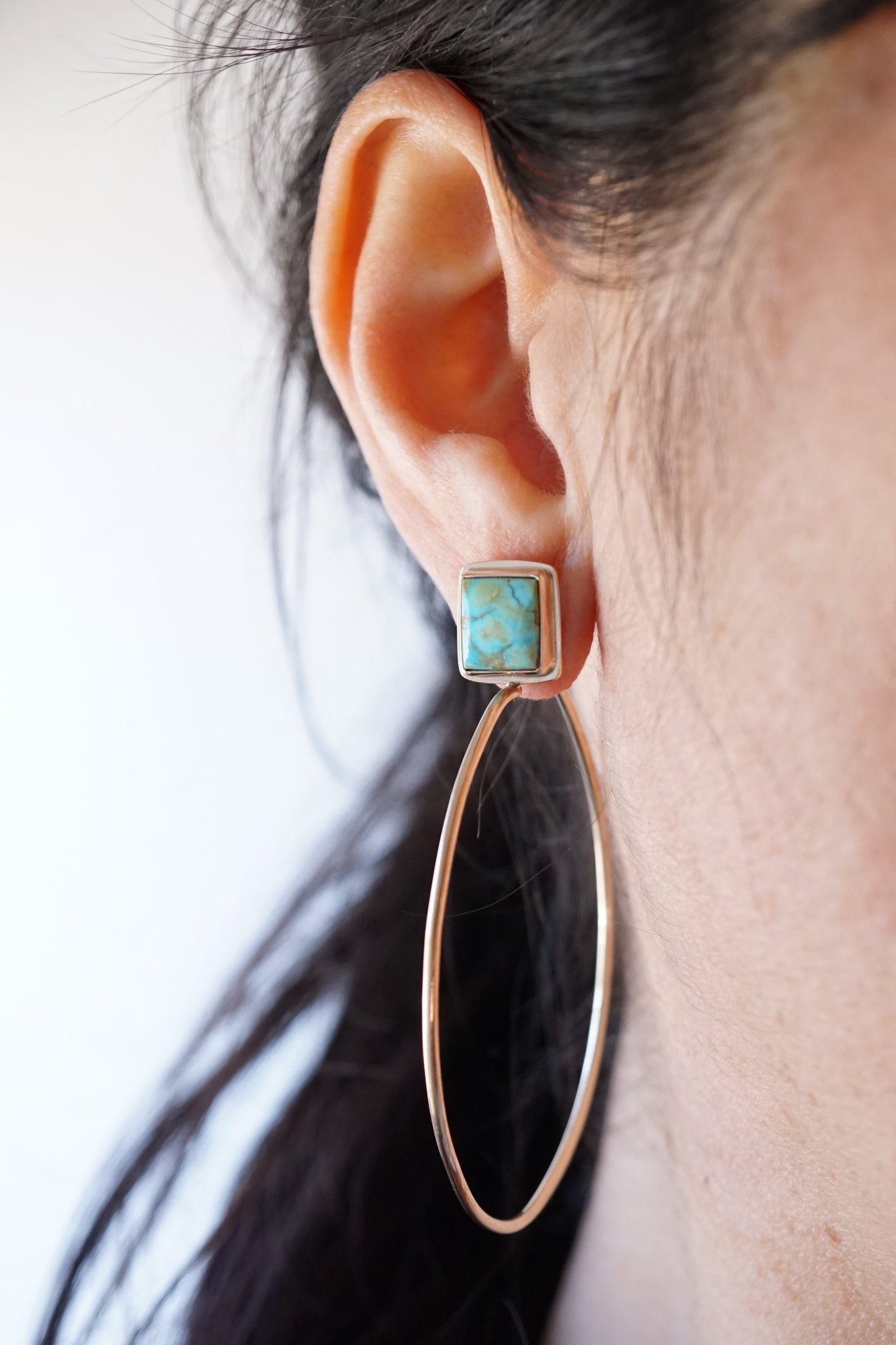 square turquoise mountain turquoise + 14k goldfill hoops - Lumenrose
