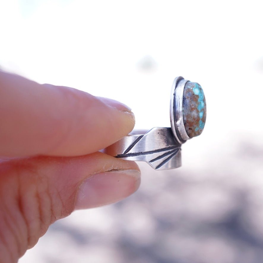stamped ring with no. 8 turquoise - size 6.75 - Lumenrose