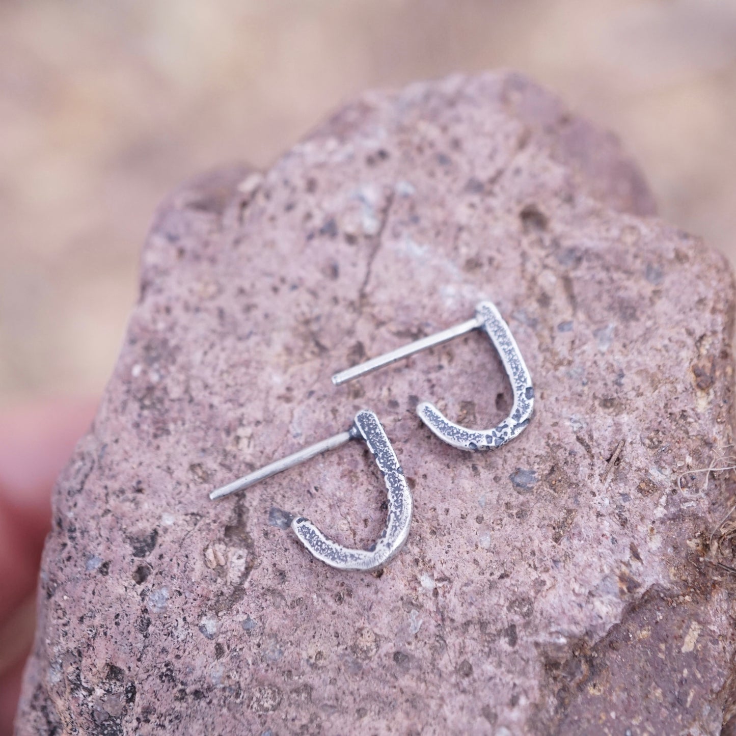 super textured recycled sterling mini huggie hoops - Lumenrose