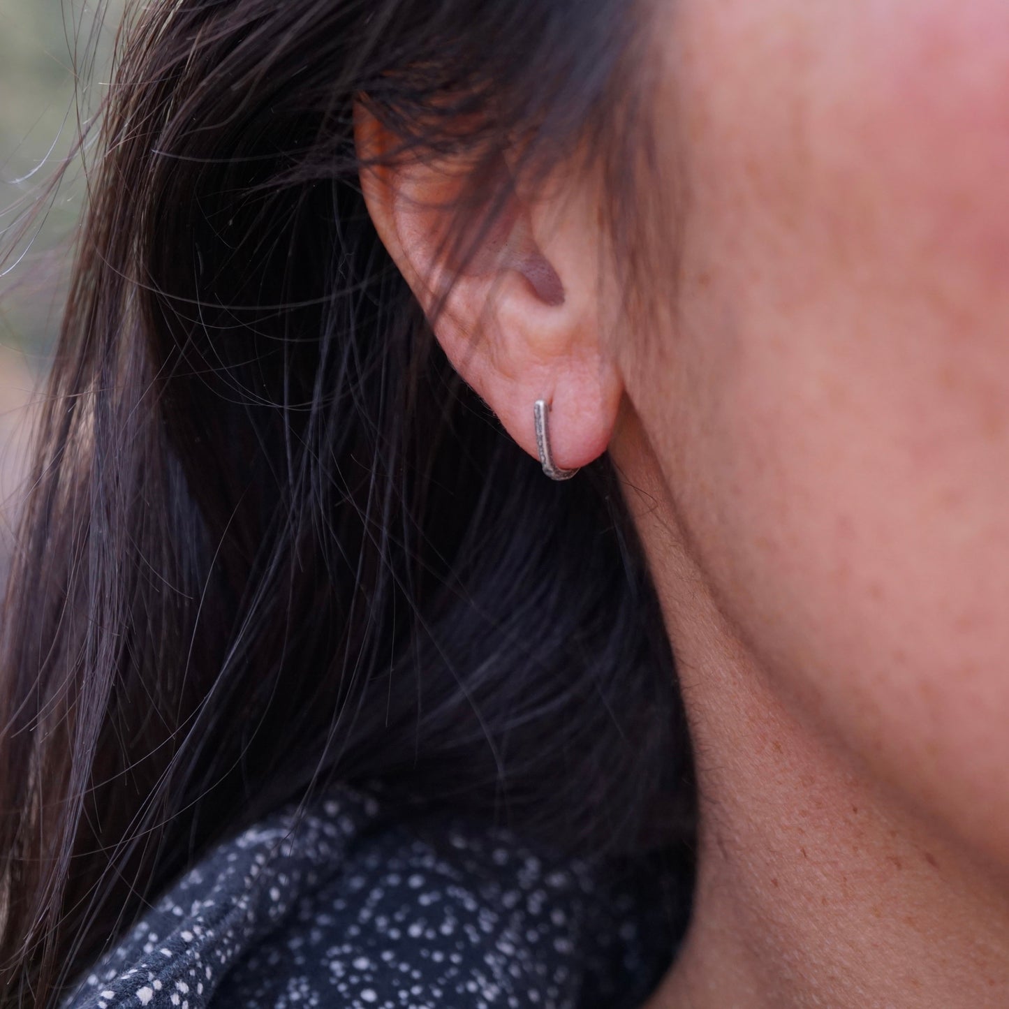 super textured recycled sterling mini huggie hoops - Lumenrose