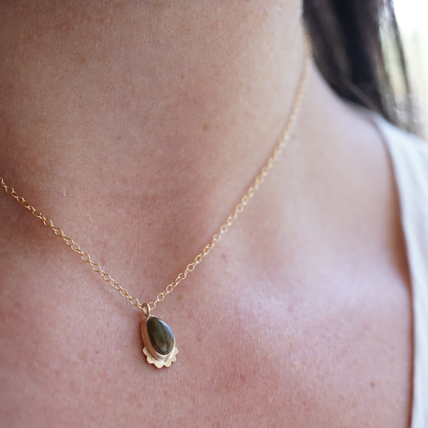 teeny tiny olive royston turquoise + 14k goldfill necklace - Lumenrose