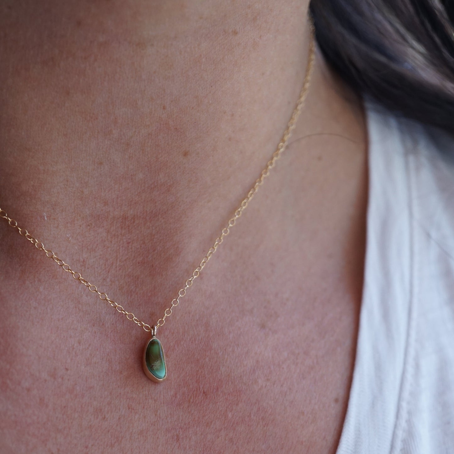 teeny tiny ombre royston turquoise + 14k goldfill necklace - Lumenrose