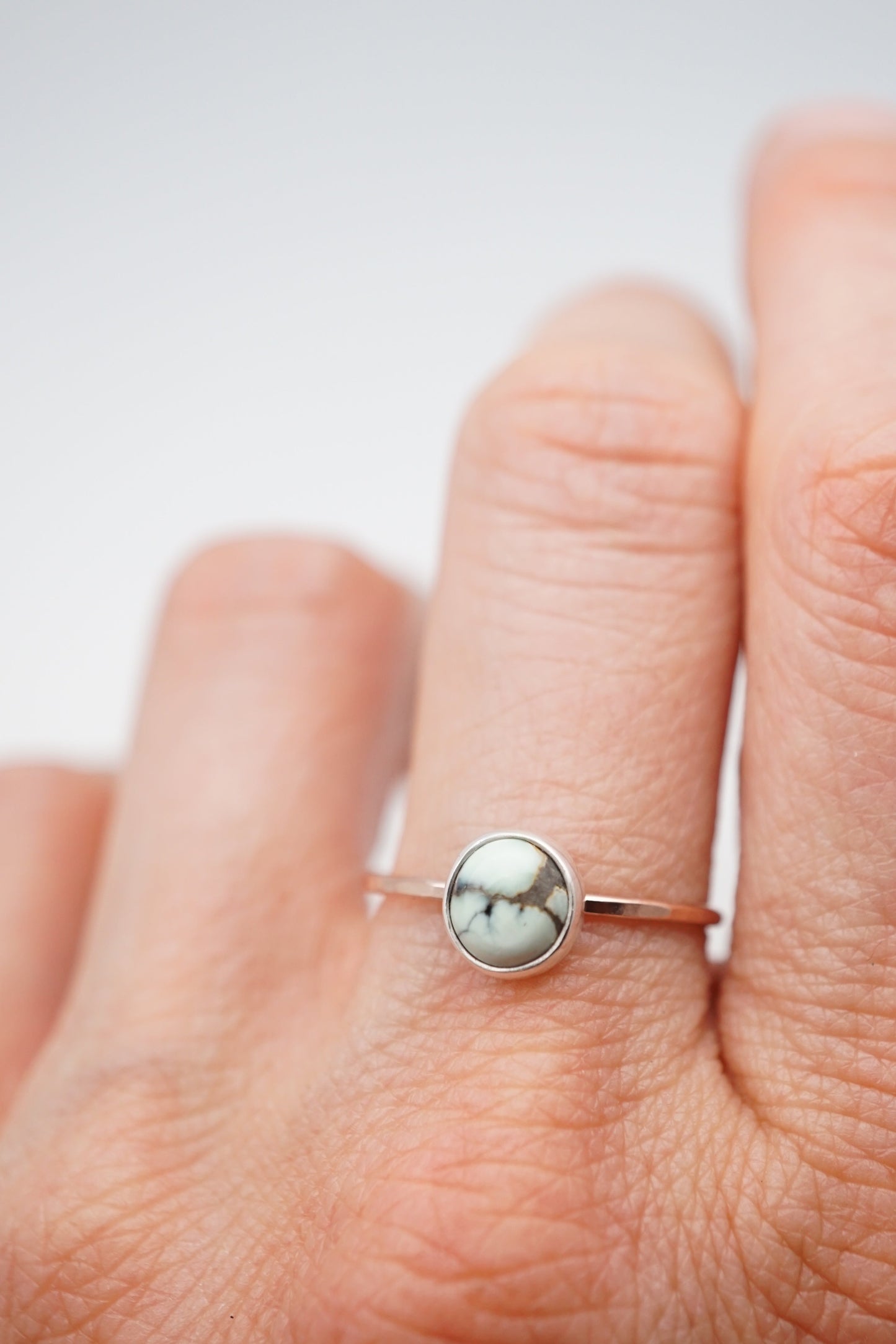 teeny tiny poseidon variscite stacking ring - 14k rose goldfill + silver - size 8 - Lumenrose