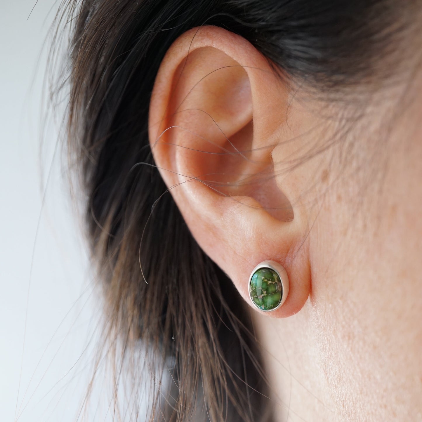 tiny rich green sonoran gold turquoise studs - Lumenrose