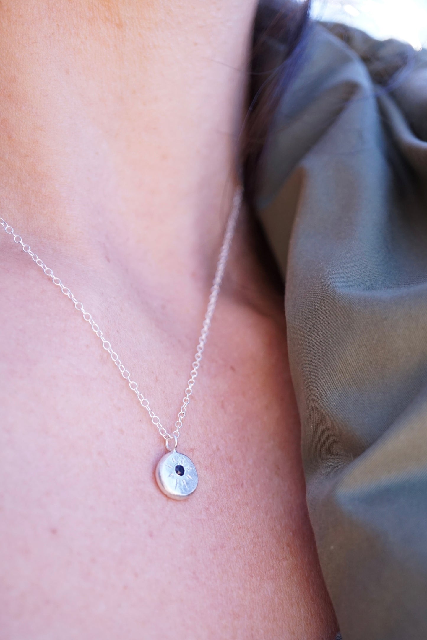tiny sparkle necklace with black sapphire - Lumenrose